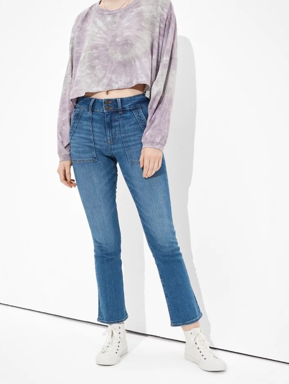 NWT- American Eagle Blue High-Rise Skinny Kick Crop Flare Jeans Size 4S